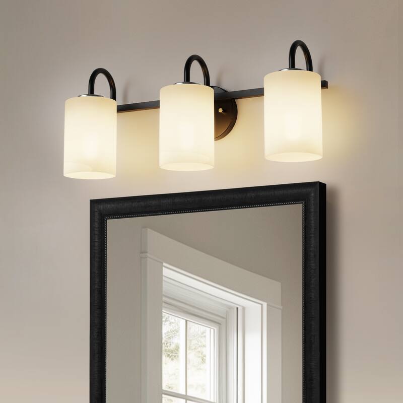 YANSUN Black and Chrome Metal Bend Tube Light Accessories with Round Wall Box for 3-Light Mirror Light E26 Base - 24*8*9