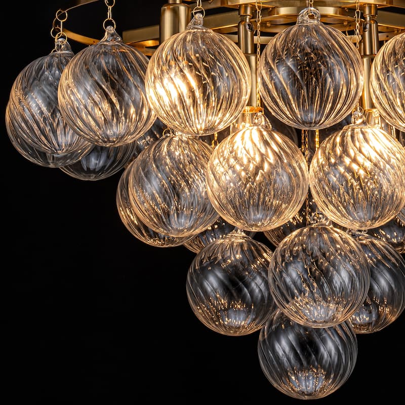 Starsky 8- Light 23in. Modern Glam Cluster Glass Bubble Chandelier with 28 Swirled Glass Globe Bubble