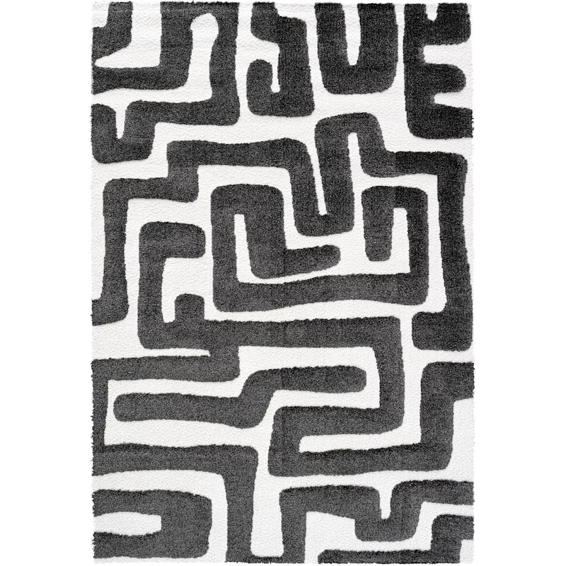 Lillian Black and Ivory Recycled Polyester Area Rug - 6' x 9'