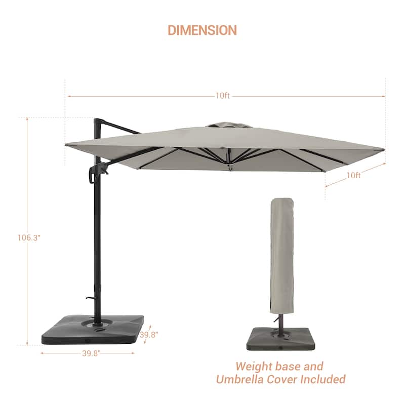 LIVOOSUN Patio10x10FT Aluminum Cantilever Umbrella Solution-Dyed Fabric w/Base