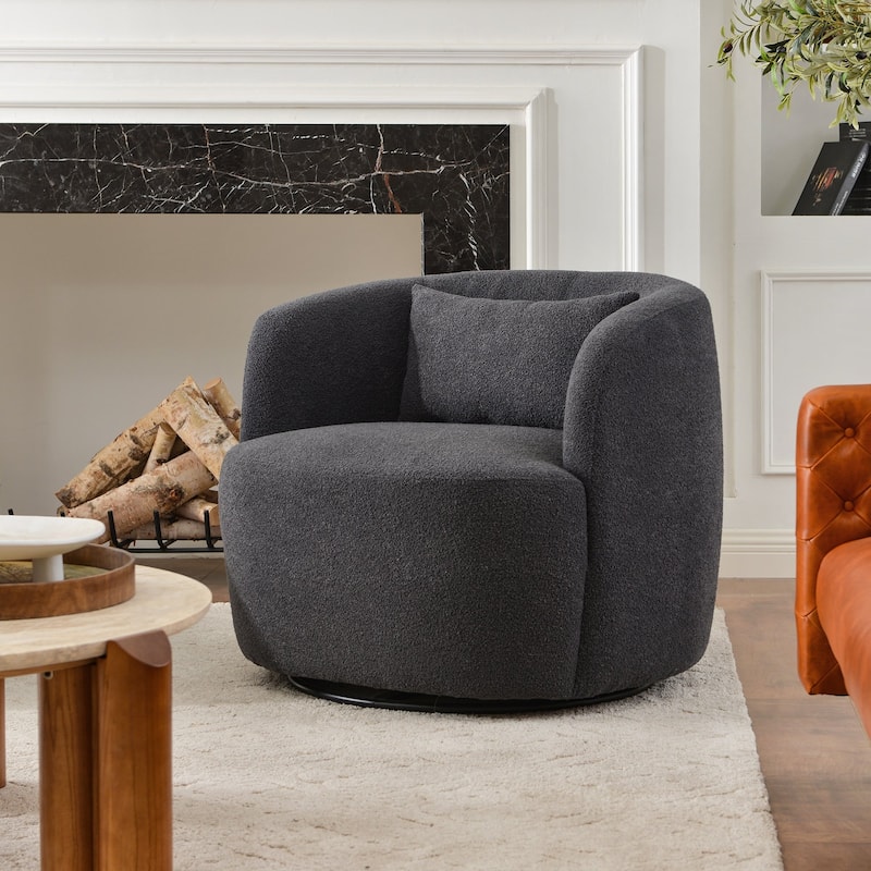 KINWELL 34" Sherpa Swivel Accent Chair Boucle Upholstered Armchair