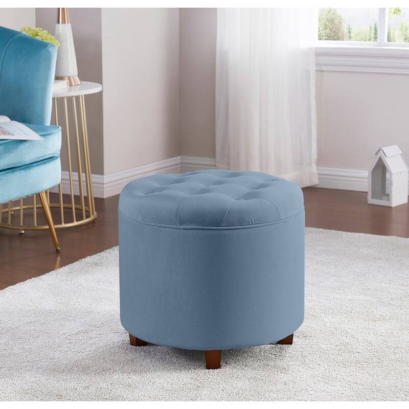 Donovan Tufted Round Storage Ottoman - Dusty Blue