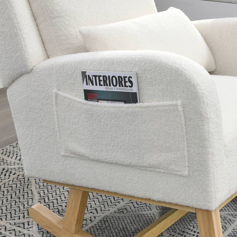 Modern 27.5" High Back Upholstered Rocking Chair with Lumbar Pillow and Two Side Pockets