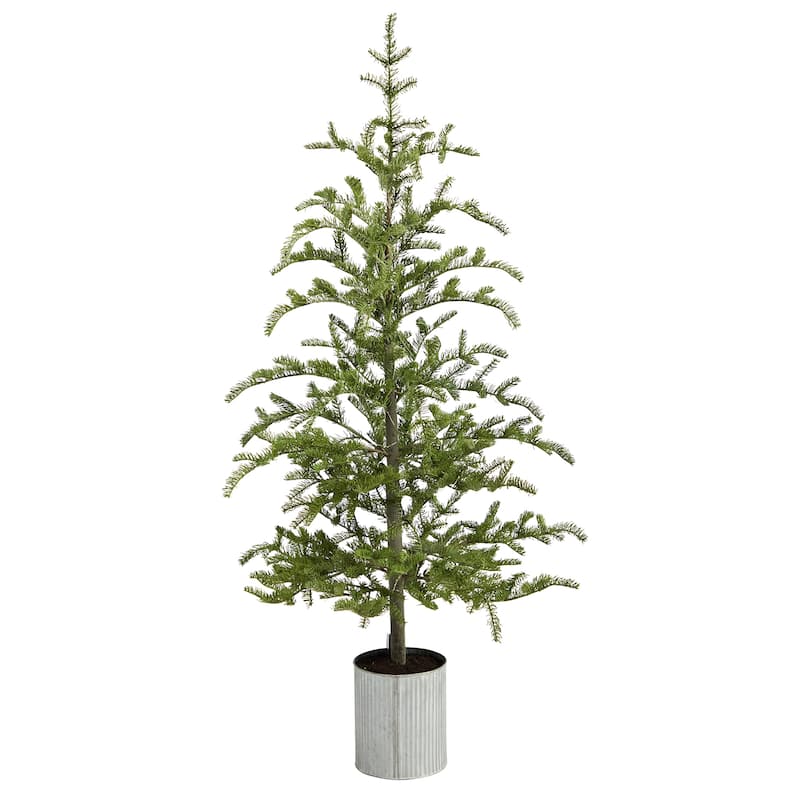 5.5’ Pre-Lit Artificial Pine Christmas Potted Tree, Clear LED Lights - 5.5 Foot