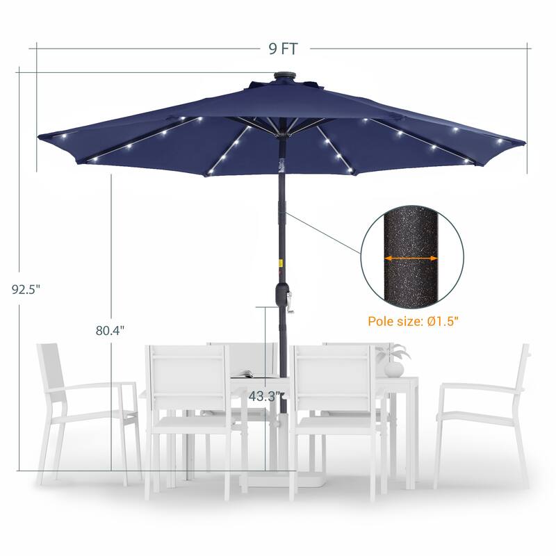 LIVOOSUN 9Ft Patio LED Market Umbrella Outdoor Table Steel Umbrella