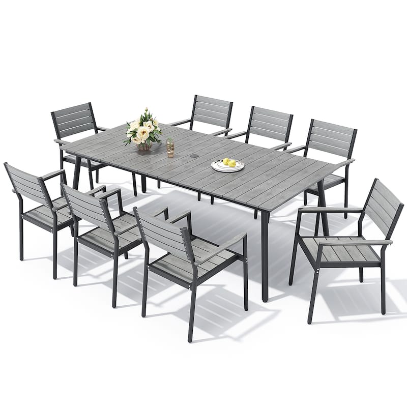 VredHom 9-Piece Outdoor Patio Dining Table Set with Stackable Chairs - Set of 9