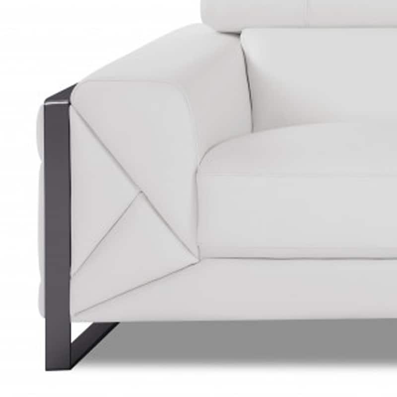 HomeRoots 89" White Italian Leather Sofa With Silver Legs - 35" H x 89" W x 43" D