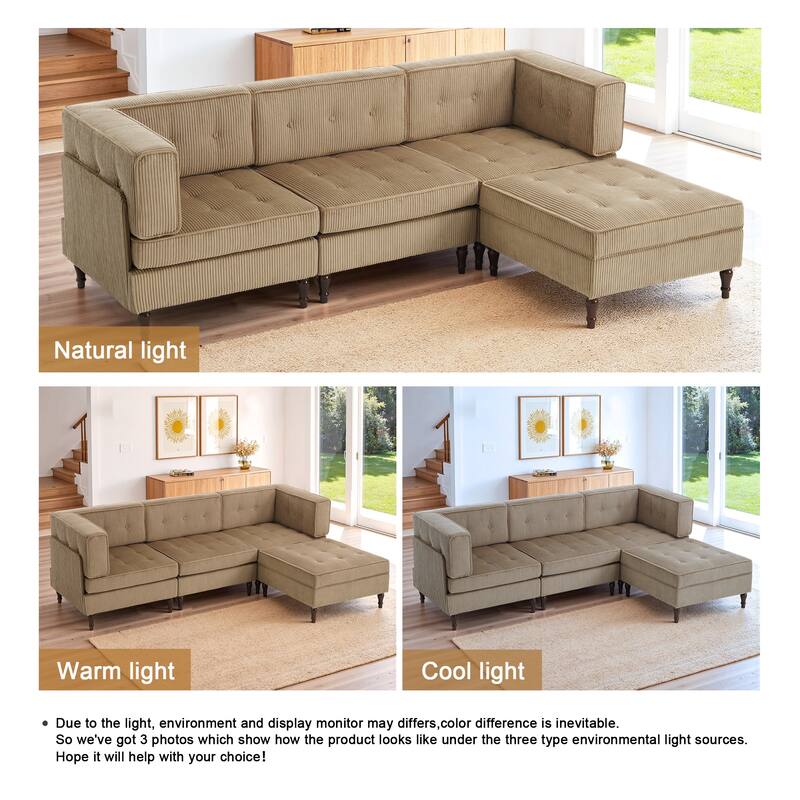 4-Piece 98" W Upholstered Modular Corduroy Sectional Sofa