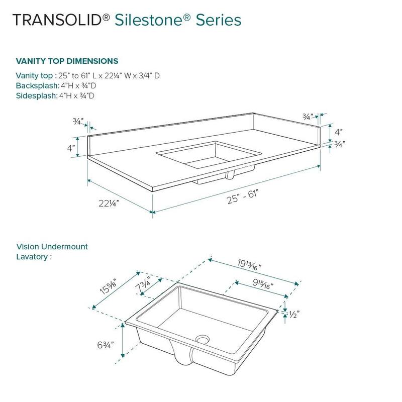 Transolid VT28x22-1KU-4 Silestone 28" Quartz Vanity Top with