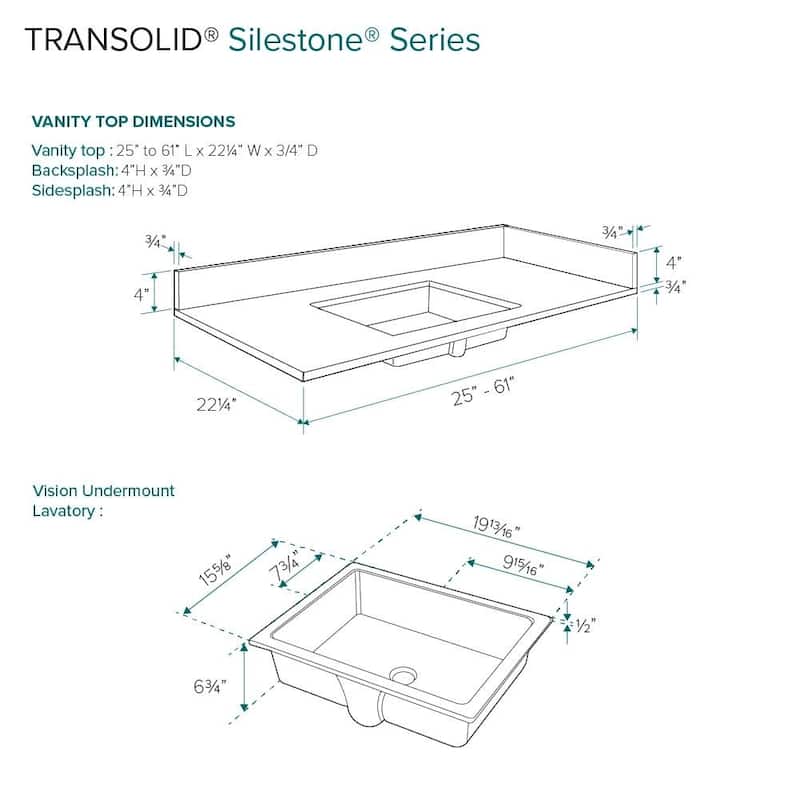 Transolid VT54.75x22-1KU-8 Silestone 55" Quartz Vanity Top with