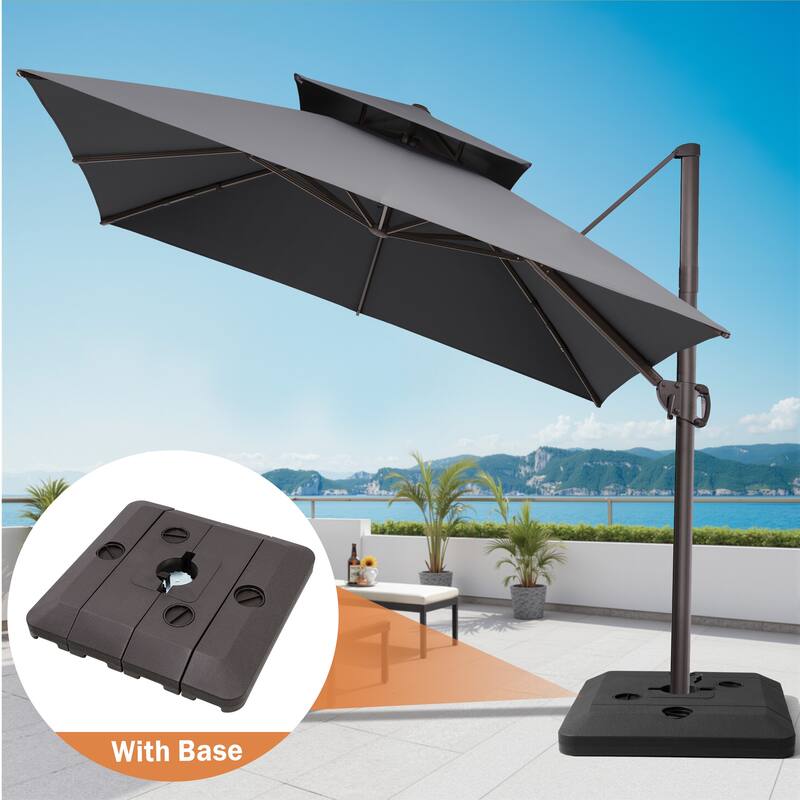 11 ft Square Patio Cantilever Offset Umbrella Double Top with Offset Base - DarkGrey