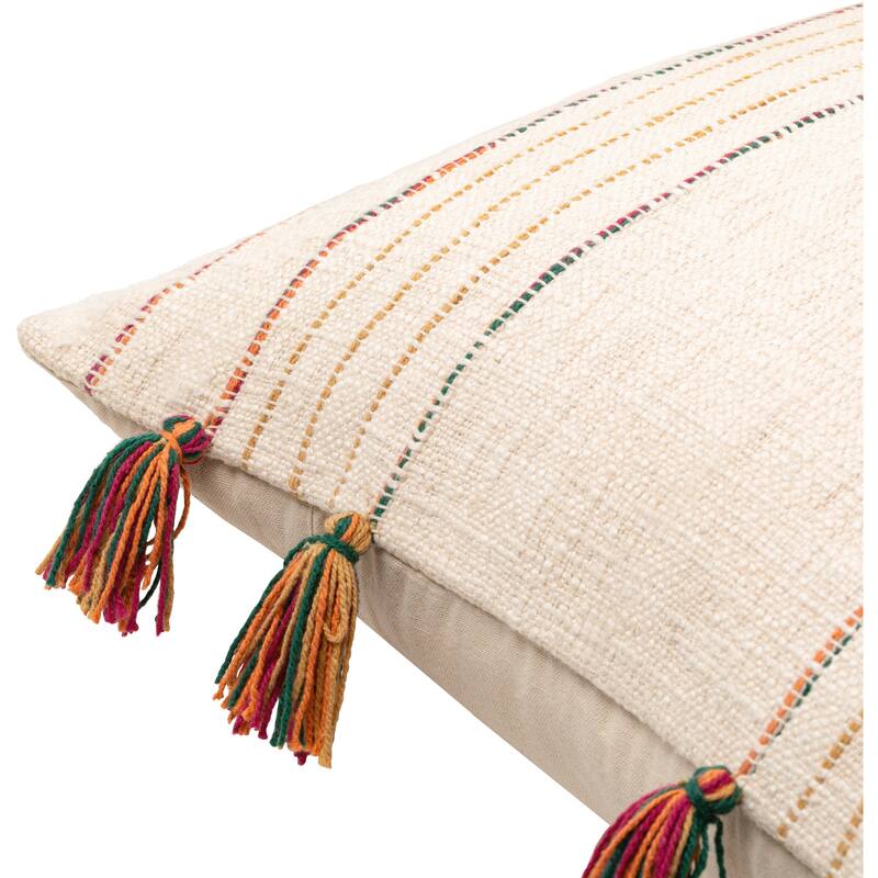 Imblera Thin Stripe Throw Pillow with Multicolored Tassel Accents