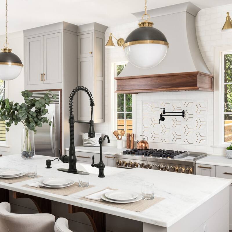 Pre-Rinse Spring Kitchen Faucet, Single Level with Pull Down Sprayer