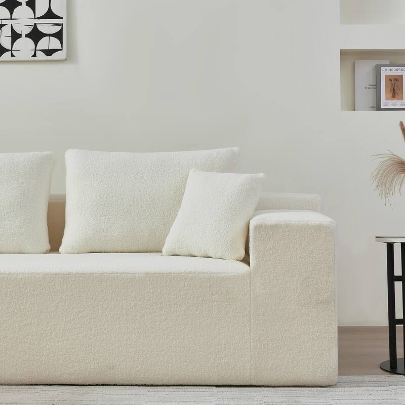 L-Shaped Modern Lambskin Fabric Upholstered Corner Cloud Sofa (Pure Sponge)