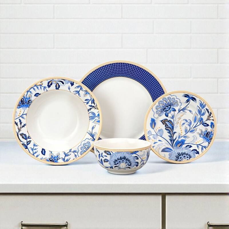 STP Goods Melody of Flowers Bone China Dinnerware Set of 24 for 6 - Set of 24