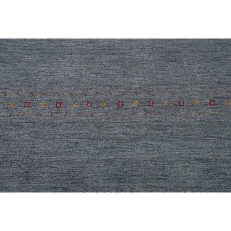Blue Gabbeh Oriental Area Rug Hand-Knotted Wool Carpet - 6'9"x 9'10"
