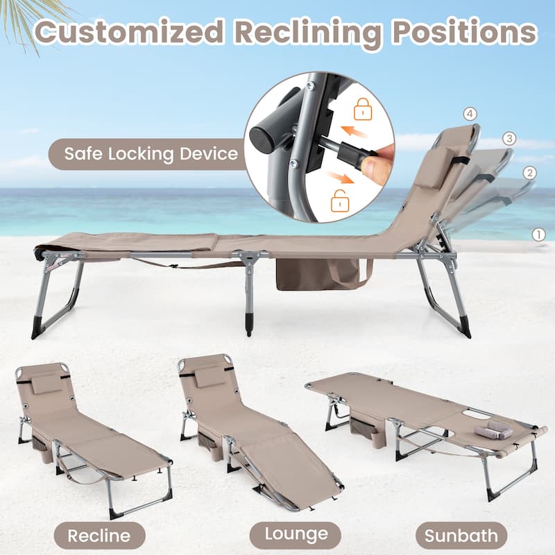 Gymax Tanning Chair w/ Face Arm Holes 4-Level Backrest & Head Pillow