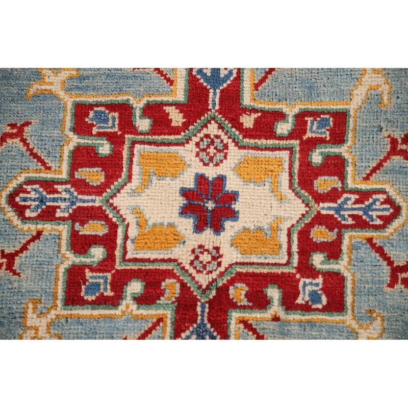 Light Blue Geometric Kazak Oriental Accent Rug Handmade Wool Carpet - 3'3"x 5'1"