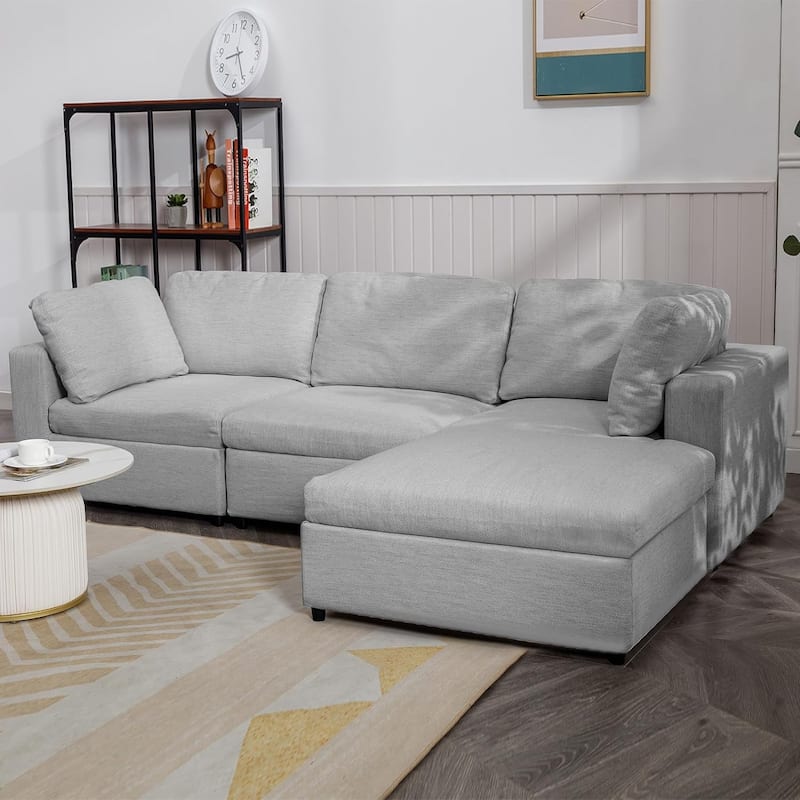 Mixoy Sectional L-Shaped Sofa Couch,Modern Upholstered 3-Seat Sofa with Pillows and Lounge Chaise - 106.7in*70in*33.5in