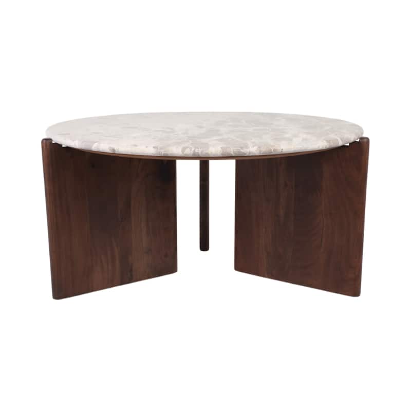 Marble Accent Table Decorative Sculptural Round Wood Base Silhouette