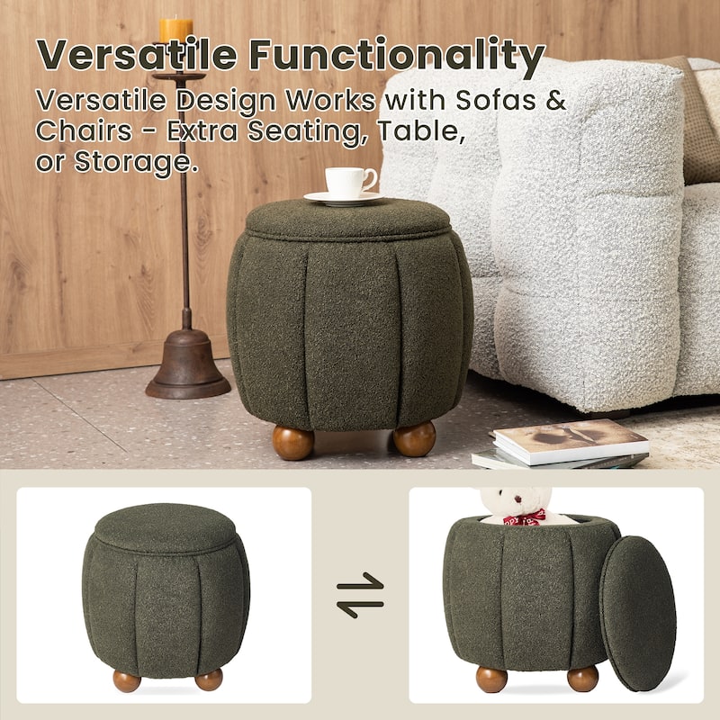 Glitzhome 19"H Boucle Upholstered Storage Ottoman Stool with Rubberwood Feet