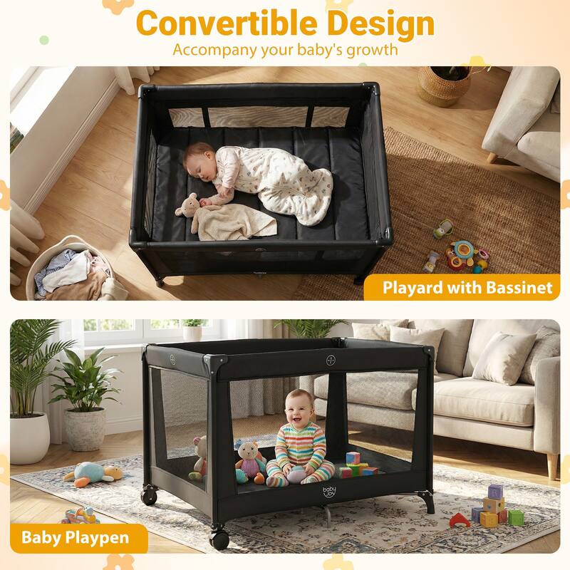 Gymax Portable Baby Playard w/Soft Mattress Breathable Mesh Sides