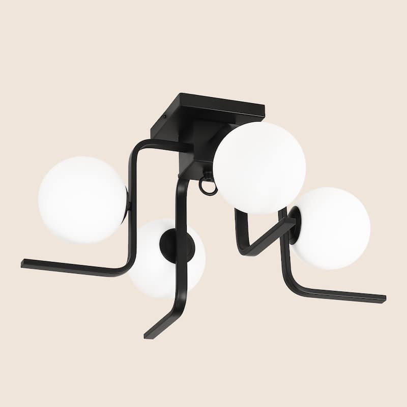 4 - Light Globe - shaped Flush Mount Light - Matte Black