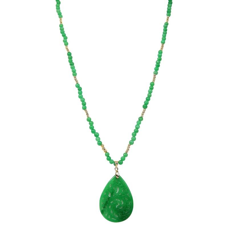 18k Yellow Gold Over Sterling Silver, Dyed Green Jade Necklace