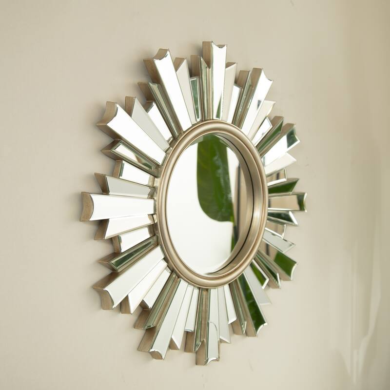HenGis Sunburst-Shape PU Art Decorative Mirror - Wall-Mounted, Bathroom, Bedroom - Silver