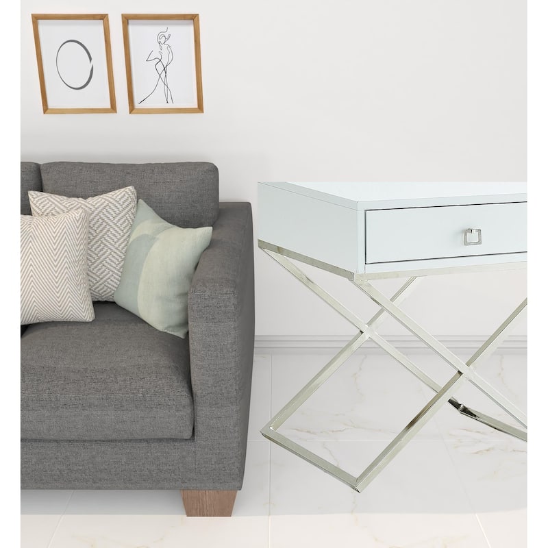 25" Silver and White End Table with Drawer