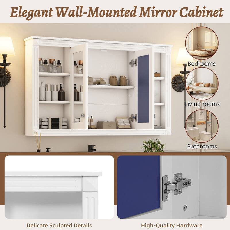Roomfitters 47 Inch Wall Mount Medicine Cabinet, Mirror Storage with Open Shelves & Adjustable Shelf