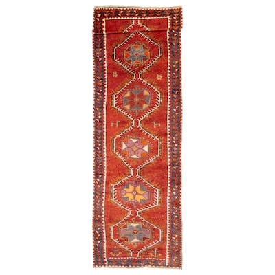 ECARPETGALLERY Hand-knotted Melis Vintage Dark Copper Wool Rug - 3'10 x 13'0