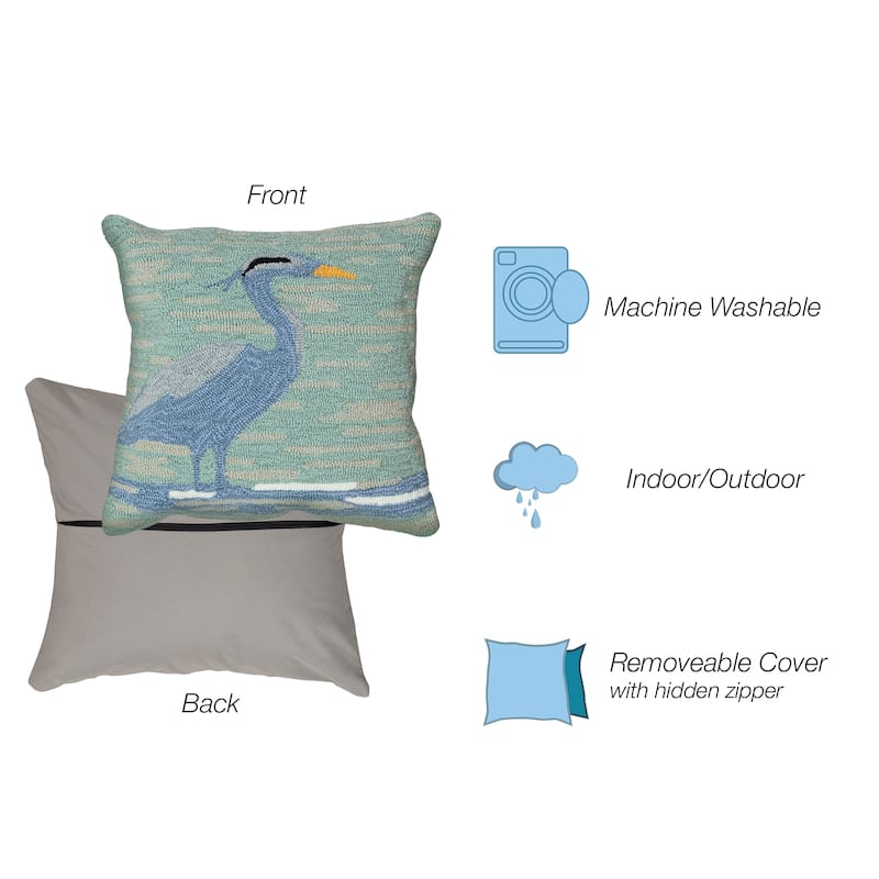 Liora Manne Frontporch Blue Heron Indoor/Outdoor Pillow Lake 18" x 18"