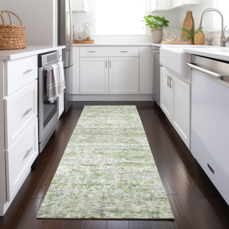 Machine Washable Indoor/ Outdoor Contemporary Solid Chantille Rug - Aloe - 2'3" x 7'6"