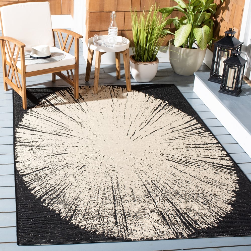 SAFAVIEH Courtyard Roksanda Waterproof Transitional - Dark Grey/Beige Rug
