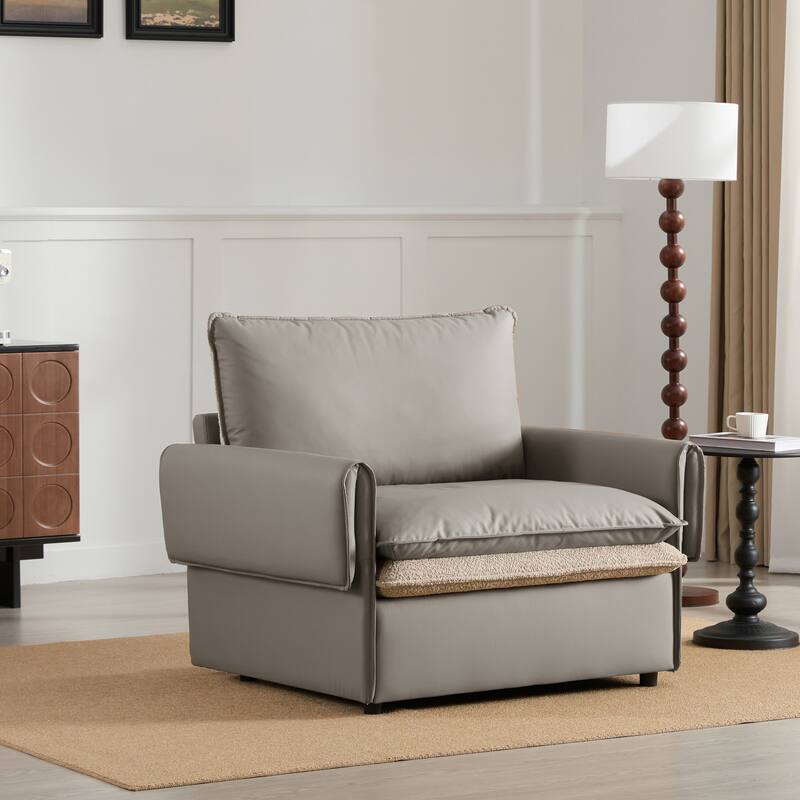 Modern Oversized Accent Chair with Dual-Sided, Upholstery Single Sofa Chair Lounge Chair with Armrest Options - Gray