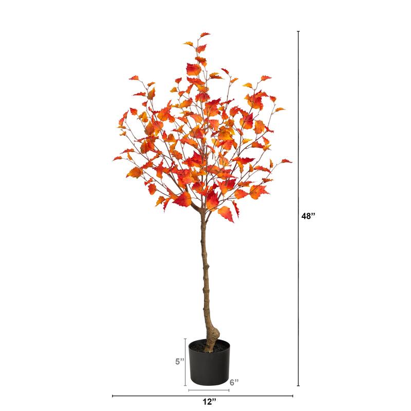 4ft Artificial Birch Tree - Fall Foliage Indoor Accent Tree with Planter - Green - 51-60 Inches