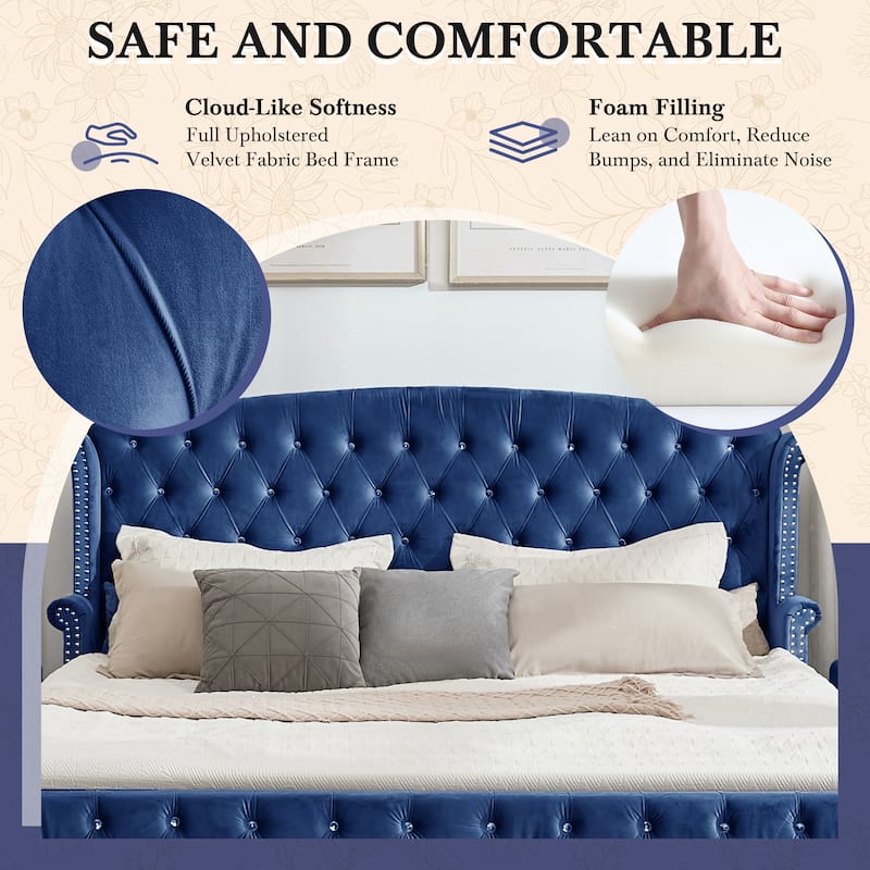 Christopher Knight Home - Larkswood Velvet Upholstered King Size Bed Frame with Wingback Headboard