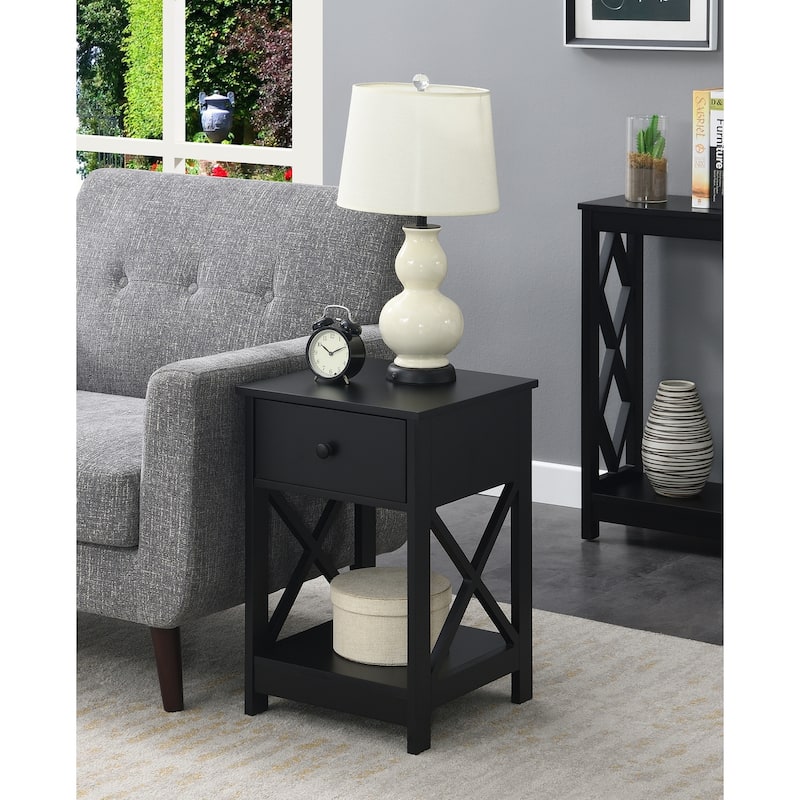 1 Drawer End Table with Modern Silhouette, Two Tier Shelves and Storage Drawer, Durable MDF Accent Table for Any Room - 15.75
