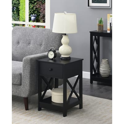 1 Drawer End Table with Modern Silhouette, Two Tier Shelves and Storage Drawer, Durable MDF Accent Table for Any Room - 15.75