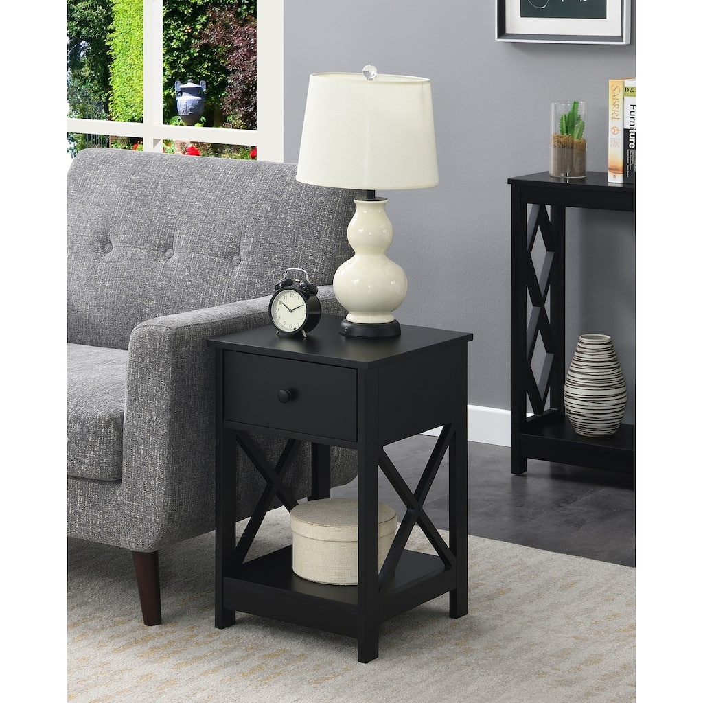 1 Drawer End Table with Modern Silhouette, Two Tier Shelves and Storage Drawer, Durable MDF Accent Table for Any Room - 15.75