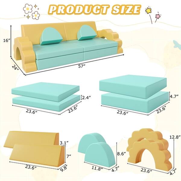 dimension image slide 2 of 3, 10Pcs Baby Climbing and Crawl Foam-Play Set, Climbing Structure for Toddlers