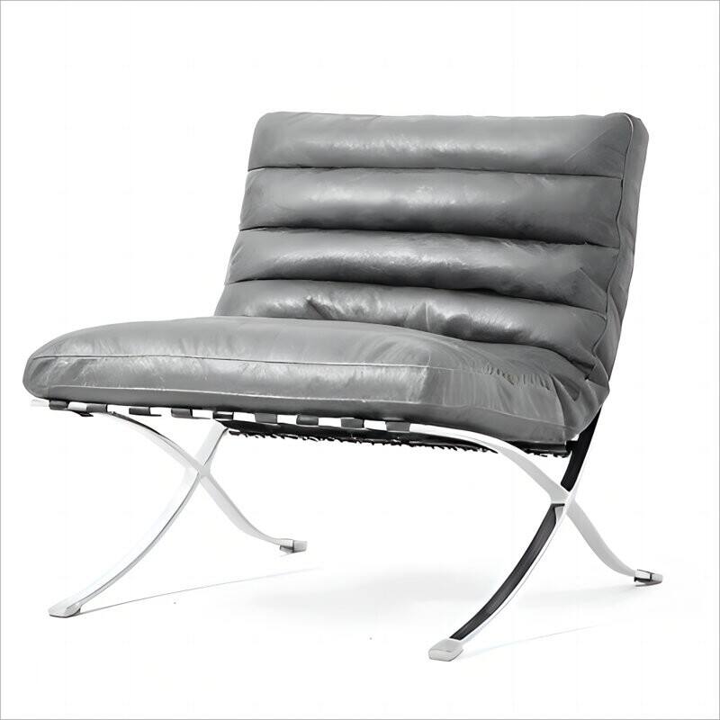 Mid Century Tufted Top Grain Leather Upholstered Lounge Chair