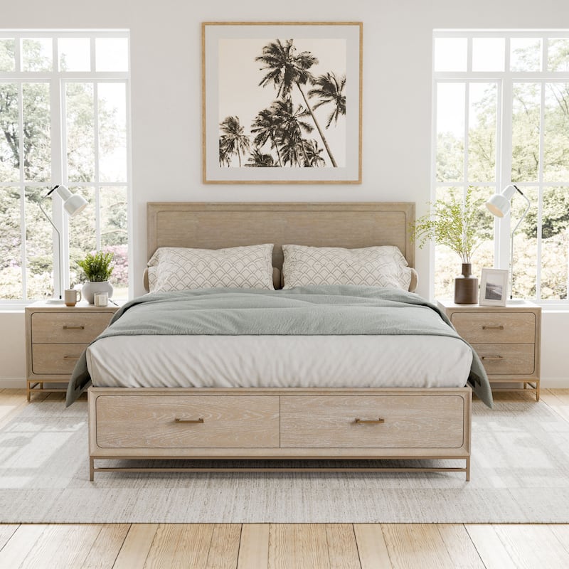Furniture of America Drayden Modern Light Oak Solid Wood 3-Piece Bedroom Set - Light Oak