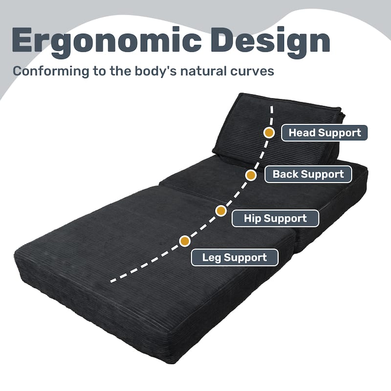 4-in-1 Convertible Sofa Bed with Foldable Chair, Fold Sleeper Sofa, Portable Fold Out Chair Bed, No Assembly Required - Black