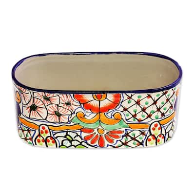 Novica Handmade Rosas Talavera Style Ceramic Planter