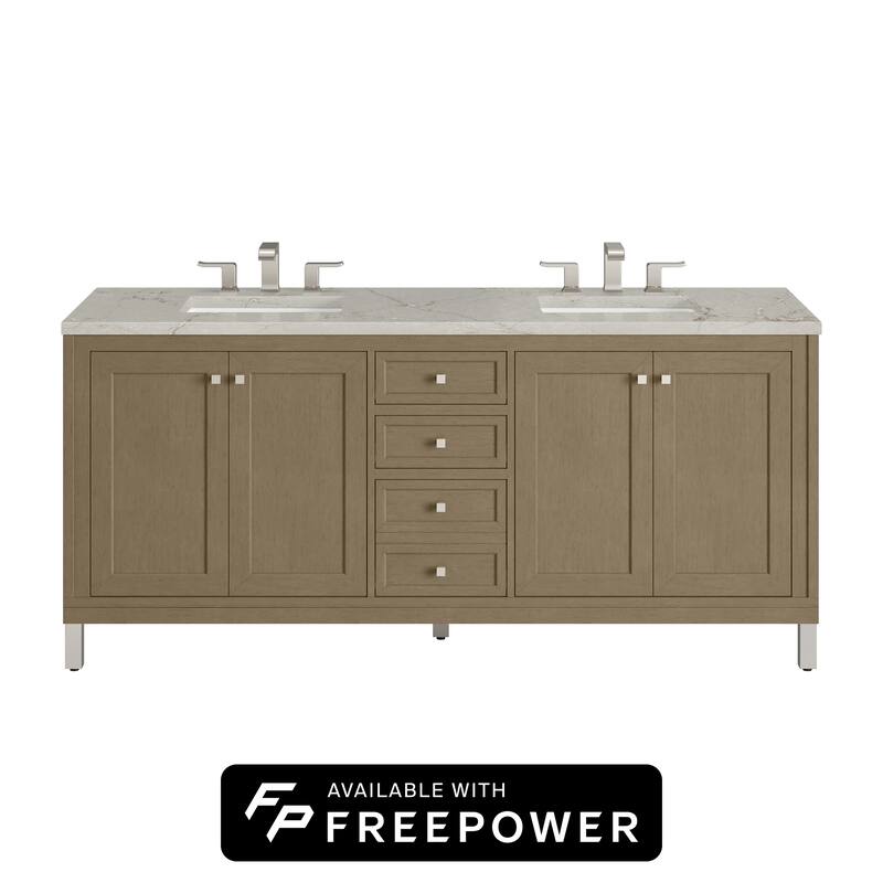 Chicago 72" Double Vanity, Walnut Whisper, w/FreePower Wireless Charger