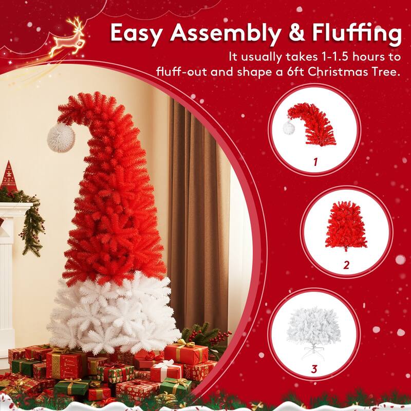 6-Foot Artificial Santa Hat Christmas Tree with Bendable Branches - Unique Holiday Decoration for Home or Office