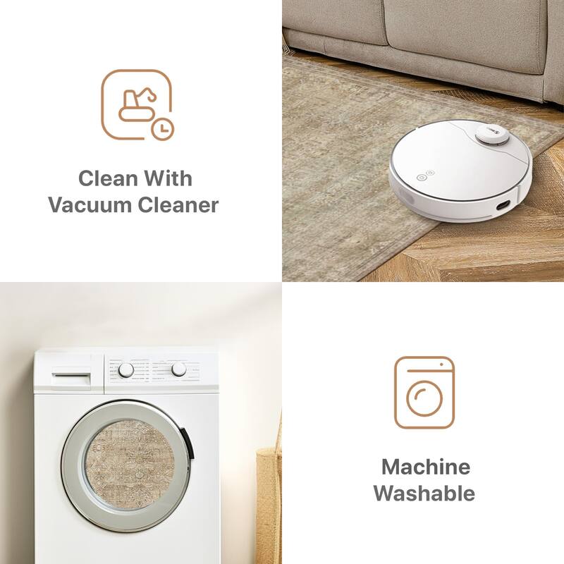 Mcow Retro Machine Washable Non Slip Vintage Area Rugs