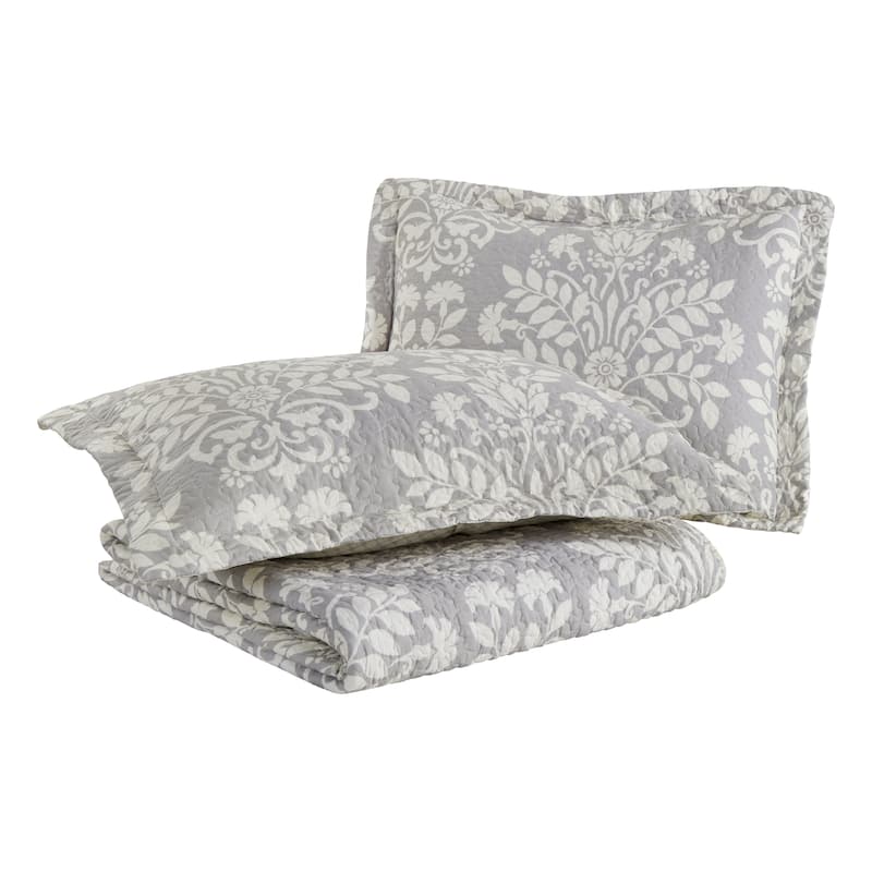 Laura Ashley Rowland Cotton Reversible Grey Quilt Set